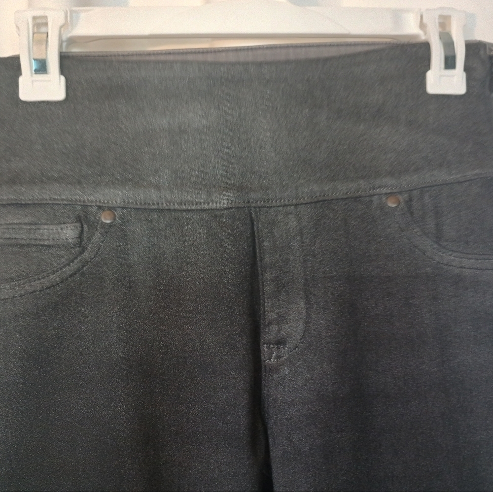 Spanx Solace Wax Denim Leggings Medium Gray Shimmer Stretch Slimming Glam - Picture 3 of 12